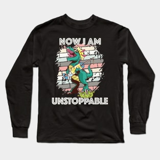 Now I'm Unstoppable T-Rex - Vaccinated Funny Vaccine Humor Long Sleeve T-Shirt